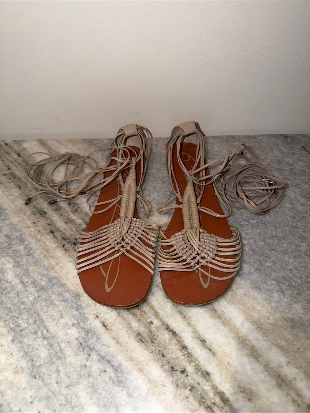 Boutique 9 Taupe Woven Lace-Up Sandals